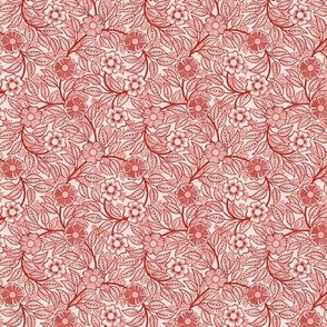 17 Soft Spring- Victorian Floral- Poppy Red on Off White- Climbing Vine with Flowers- Petal Signature Solids - Victorian Christmas- Holidays- Natural- William Morris Wallpaper- Micro