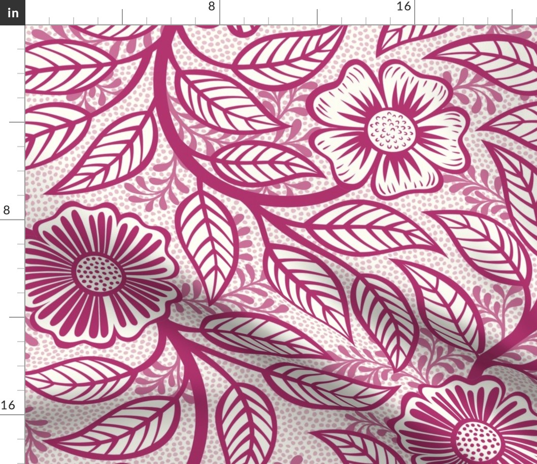 18 Soft Spring- Victorian Floral-Bubble Gum Pink on Off White- Climbing Vine with Flowers- Petal Signature Solids - Magenta- Bright Pink- Natural- William Morris Wallpaper- Extra Large