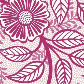 18 Soft Spring- Victorian Floral-Bubble Gum Pink on Off White- Climbing Vine with Flowers- Petal Signature Solids - Magenta- Bright Pink- Natural- William Morris Wallpaper- Large