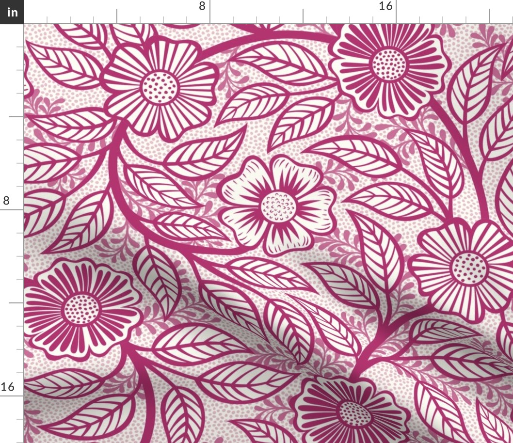 18 Soft Spring- Victorian Floral-Bubble Gum Pink on Off White- Climbing Vine with Flowers- Petal Signature Solids - Magenta- Bright Pink- Natural- William Morris Wallpaper- Large