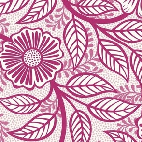 18 Soft Spring- Victorian Floral-Bubble Gum Pink on Off White- Climbing Vine with Flowers- Petal Signature Solids - Magenta- Bright Pink- Natural- William Morris Wallpaper- Medium