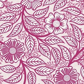 18 Soft Spring- Victorian Floral-Bubble Gum Pink on Off White- Climbing Vine with Flowers- Petal Signature Solids - Magenta- Bright Pink- Natural- William Morris Wallpaper- Small