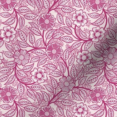 18 Soft Spring- Victorian Floral-Bubble Gum Pink on Off White- Climbing Vine with Flowers- Petal Signature Solids - Magenta- Bright Pink- Natural- William Morris Wallpaper- Mini