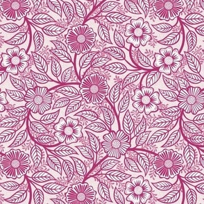 18 Soft Spring- Victorian Floral-Bubble Gum Pink on Off White- Climbing Vine with Flowers- Petal Signature Solids - Magenta- Bright Pink- Natural- William Morris Wallpaper- Mini