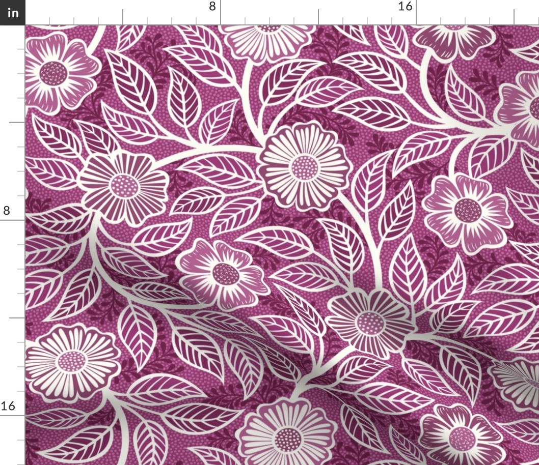 19 Soft Spring- Victorian Floral- Off White on Berry Pink- Climbing Vine with Flowers- Petal Signature Solids - Magenta- Bright Pink- Natural- William Morris Wallpaper- Medium