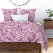 19 Soft Spring- Victorian Floral-Berry Pink on Off White- Climbing Vine with Flowers- Petal Signature Solids - Magenta- Bright Pink- Natural- William Morris Wallpaper- Large