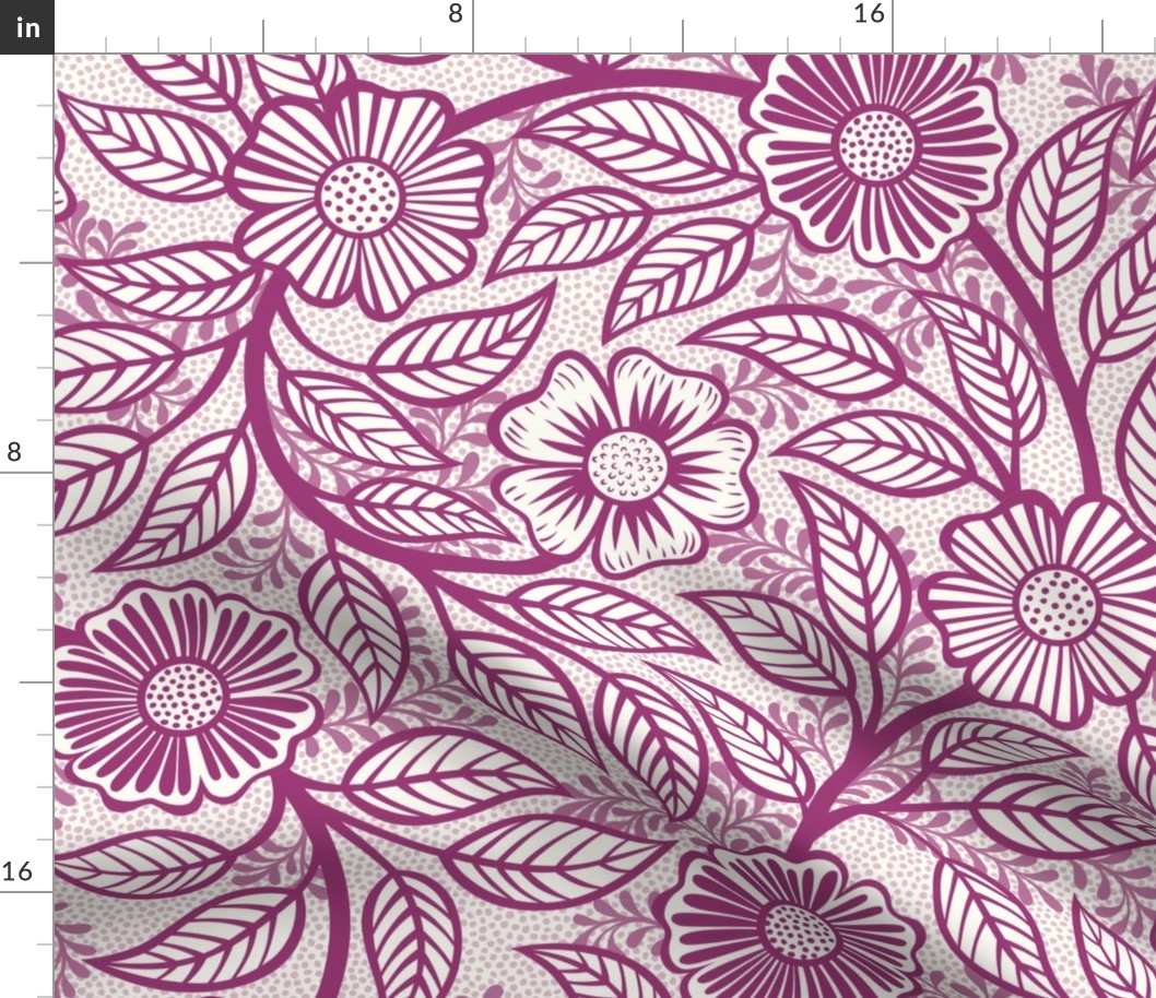 19 Soft Spring- Victorian Floral-Berry Pink on Off White- Climbing Vine with Flowers- Petal Signature Solids - Magenta- Bright Pink- Natural- William Morris Wallpaper- Large