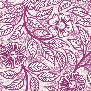 19 Soft Spring- Victorian Floral-Berry Pink on Off White- Climbing Vine with Flowers- Petal Signature Solids - Magenta- Bright Pink- Natural- William Morris Wallpaper- Small