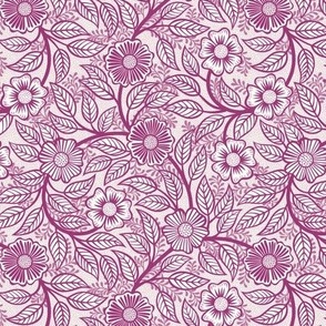 19 Soft Spring- Victorian Floral-Berry Pink on Off White- Climbing Vine with Flowers- Petal Signature Solids - Magenta- Bright Pink- Natural- William Morris Wallpaper- Mini