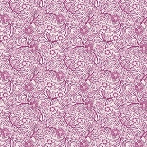 19 Soft Spring- Victorian Floral-Berry Pink on Off White- Climbing Vine with Flowers- Petal Signature Solids - Magenta- Bright Pink- Natural- William Morris Wallpaper- Micro