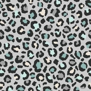 Teal and Grey Leopard Spots {on Silver Gray} 90s Aesthetic Black Leopard Print