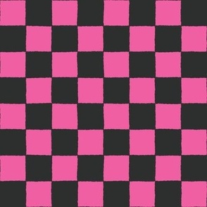 Hand Drawn Checkers 1" {Hot Pink and Dark Charcoal} 90s Aesthetic Imperfect Check
