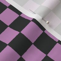 Hand Drawn Checkers 1" {Violet and Dark Charcoal} 90s Aesthetic Imperfect Check