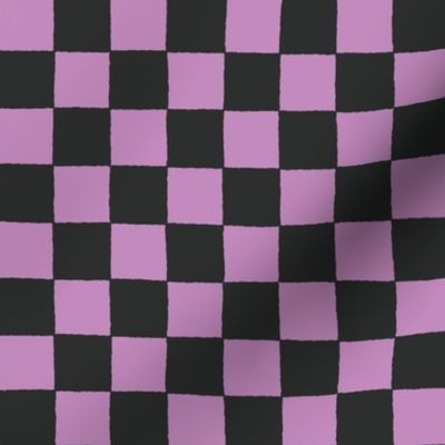 Hand Drawn Checkers 1" {Violet and Dark Charcoal} 90s Aesthetic Imperfect Check