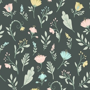 Fables // Wildflowers // Rose, Sage, Mustard, Turquoise on Charcoal // JUMBO 