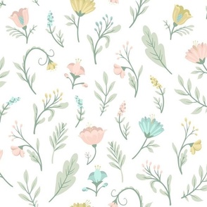 Fables // Wildflowers // Rose, Sage, Mustard, Turquoise on White // JUMBO 