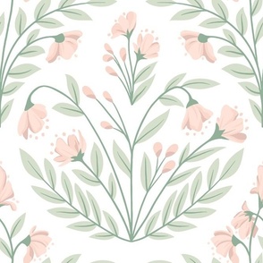 Fables // Enchanted Garden Blooms // Rose Pink, Sage Green on White // JUMBO 