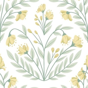 Fables // Enchanted Garden Blooms // Mustard Yellow, Sage Green on White // JUMBO 