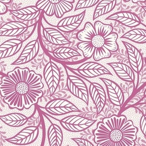 20 Soft Spring- Victorian Floral-Peony Pink on Off White- Climbing Vine with Flowers- Petal Signature Solids - Magenta- Bright Pink- Natural- William Morris Wallpaper- Small