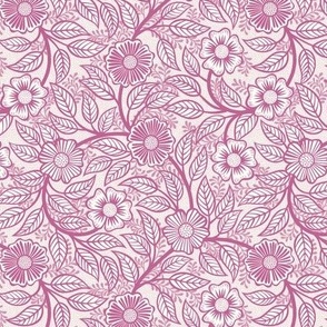 20 Soft Spring- Victorian Floral-Peony Pink on Off White- Climbing Vine with Flowers- Petal Signature Solids - Magenta- Bright Pink- Natural- William Morris Wallpaper- Mini