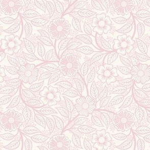 21 Soft Spring- Victorian Floral- Cotton Candy Pink on Off White- Climbing Vine with Flowers- Petal Signature Solids - Pastel Pink- Baby Pink- Soft Pink- Natural- Mini