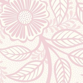 21 Soft Spring- Victorian Floral- Cotton Candy Pink on Off White- Climbing Vine with Flowers- Petal Signature Solids - Pastel Pink- Baby Pink- Soft Pink- Natural- William Morris Wallpaper- Large
