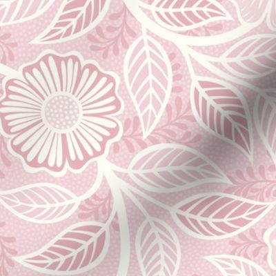 21 Soft Spring- Victorian Floral- Off White on Cotton Candy Pink- Climbing Vine with Flowers- Petal Signature Solids - Pastel Pink- Baby Pink- Soft Pink- Natural- Medium 