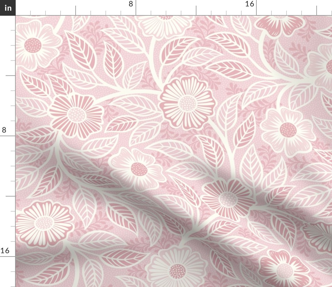 21 Soft Spring- Victorian Floral- Off White on Cotton Candy Pink- Climbing Vine with Flowers- Petal Signature Solids - Pastel Pink- Baby Pink- Soft Pink- Natural- Medium 