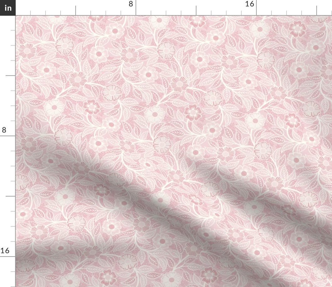 21 Soft Spring- Victorian Floral- Off White on Cotton Candy Pink- Climbing Vine with Flowers- Petal Signature Solids - Pastel Pink- Baby Pink- Soft Pink- Natural- Mini