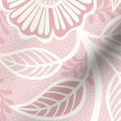 21 Soft Spring- Victorian Floral- Off White on Cotton Candy Pink- Climbing Vine with Flowers- Petal Signature Solids - Pastel Pink- Baby Pink- Soft Pink- Natural- William Morris Wallpaper- Extra Large