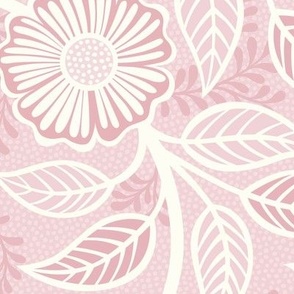 21 Soft Spring- Victorian Floral- Off White on Cotton Candy Pink- Climbing Vine with Flowers- Petal Signature Solids - Pastel Pink- Baby Pink- Soft Pink- Natural- William Morris Wallpaper- Large