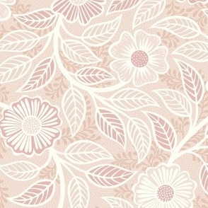 22 Soft Spring- Victorian Floral- Off White on Blush- Climbing Vine with Flowers- Petal Signature Solids - Soft Pastel Pink- Baby Pink- Beige- Neutral- Natural- William Morris Small