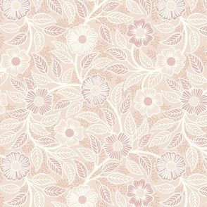 22 Soft Spring- Victorian Floral- Off White on Blush- Climbing Vine with Flowers- Petal Signature Solids - Soft Pastel Pink- Baby Pink- Beige- Neutral- Natural- William Morris- Mini