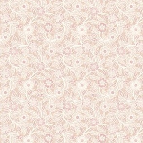 22 Soft Spring- Victorian Floral- Off White on Blush- Climbing Vine with Flowers- Petal Signature Solids - Soft Pastel Pink- Baby Pink- Beige- Neutral- Natural- William Morris- Micro
