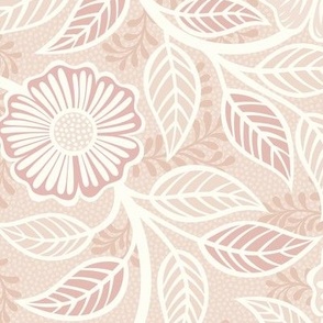 22 Soft Spring- Victorian Floral- Off White on Blush- Climbing Vine with Flowers- Petal Signature Solids - Soft Pastel Pink- Baby Pink- Beige- Neutral- Natural- William Morris Wallpaper- Medium