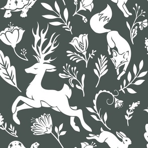 Fables // White Stag, Fox, Tortoise & Hare // Charcoal & White // JUMBO 