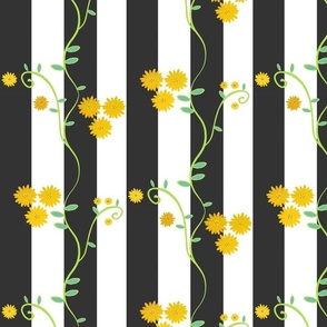 floral vine - vertical stripe - yellow