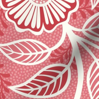 23 Soft Spring- Victorian Floral- Off White on Watermelon- Climbing Vine with Flowers- Petal Signature Solids - Coral- Flaming0- Soft Red- Natural- William Morris Wallpaper- Extra Large