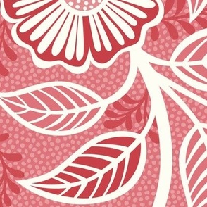 23 Soft Spring- Victorian Floral- Off White on Watermelon- Climbing Vine with Flowers- Petal Signature Solids - Coral- Flaming0- Soft Red- Natural- William Morris Wallpaper- Extra Large