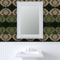 William Morris Inspired Maximalist Artichoke Damask in Brown, Olive and ecru