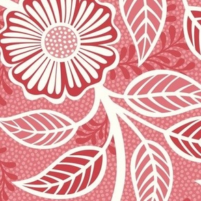 23 Soft Spring- Victorian Floral- Off White on Watermelon- Climbing Vine with Flowers- Petal Signature Solids - Coral- Flaming0- Soft Red- Natural- William Morris Wallpaper- Large