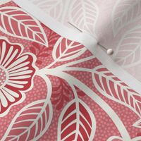 23 Soft Spring- Victorian Floral- Off White on Watermelon- Climbing Vine with Flowers- Petal Signature Solids - Coral- Flaming0- Soft Red- Natural- William Morris Wallpaper- Small