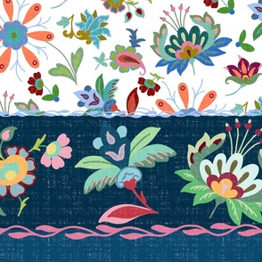 colorful persian style floral with navy border