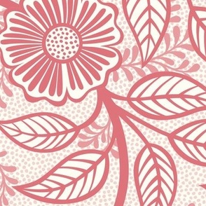 23 Soft Spring- Victorian Floral- Watermelon on Off White- Climbing Vine with Flowers- Petal Signature Solids - Coral- Flaming0- Soft Red- Natural- William Morris Wallpaper- Large