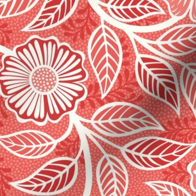 24 Soft Spring- Victorian Floral- Off White on Coral- Climbing Vine with Flowers- Petal Signature Solids -Flamingo- Red- Natural- William Morris Wallpaper- Medium