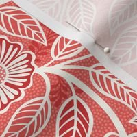 24 Soft Spring- Victorian Floral- Off White on Coral- Climbing Vine with Flowers- Petal Signature Solids -Flamingo- Red- Natural- William Morris Wallpaper- Small