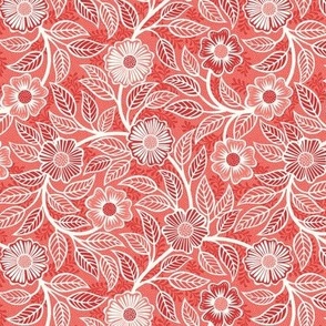 24 Soft Spring- Victorian Floral- Off White on Coral- Climbing Vine with Flowers- Petal Signature Solids -Flamingo- Red- Natural- William Morris Wallpaper- Mini