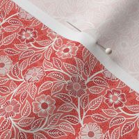 24 Soft Spring- Victorian Floral- Off White on Coral- Climbing Vine with Flowers- Petal Signature Solids -Flamingo- Red- Natural- William Morris Wallpaper- Micro