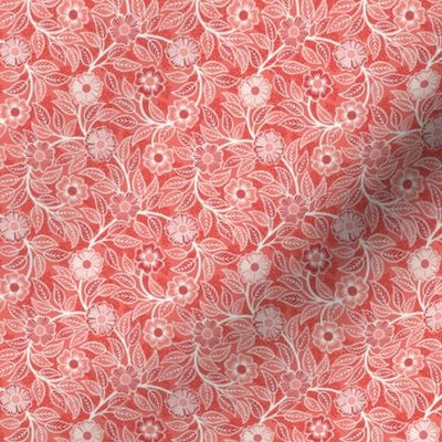 24 Soft Spring- Victorian Floral- Off White on Coral- Climbing Vine with Flowers- Petal Signature Solids -Flamingo- Red- Natural- William Morris Wallpaper- Micro