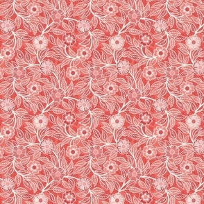 24 Soft Spring- Victorian Floral- Off White on Coral- Climbing Vine with Flowers- Petal Signature Solids -Flamingo- Red- Natural- William Morris Wallpaper- Micro